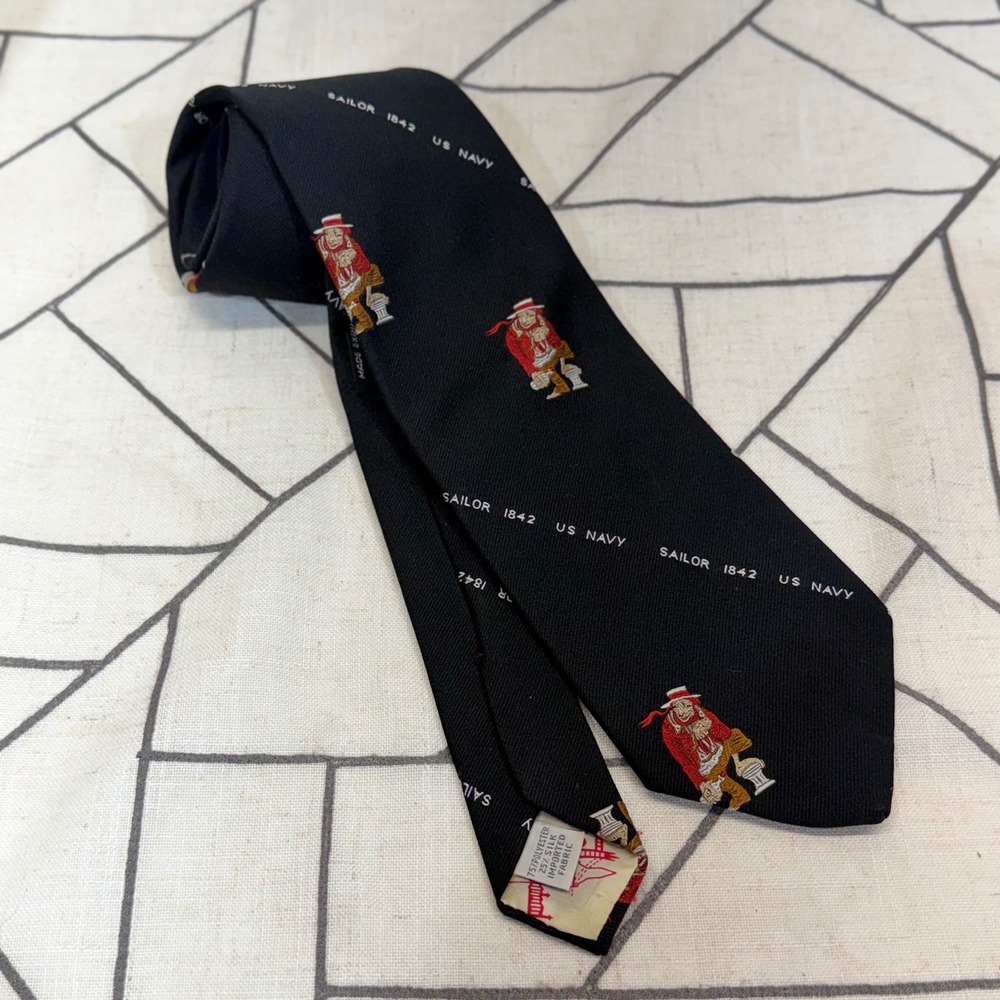 Saddle Club Necktie 4" Black Sailor 1842 US Navy Silk Blend Beau Brummell Ed V.s